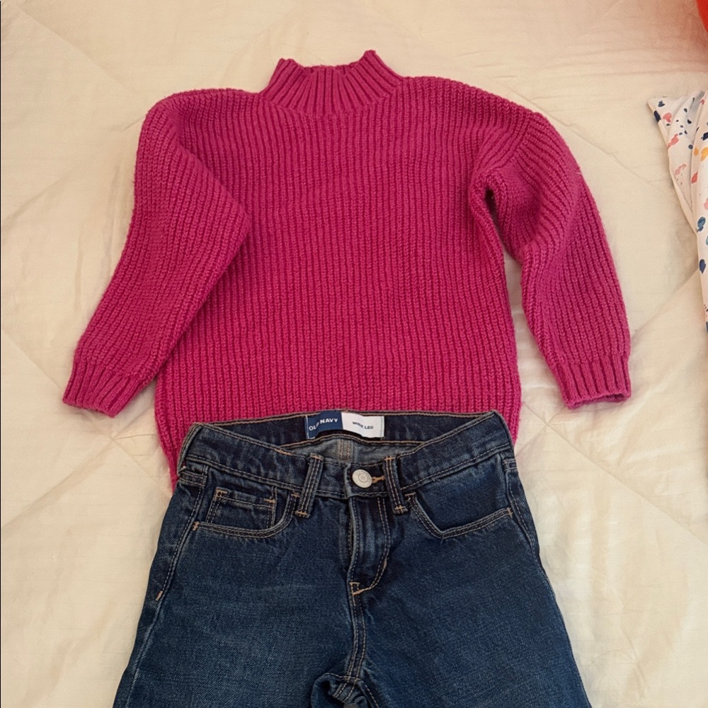 Pink Knit Sweater and Blue Jeans Set